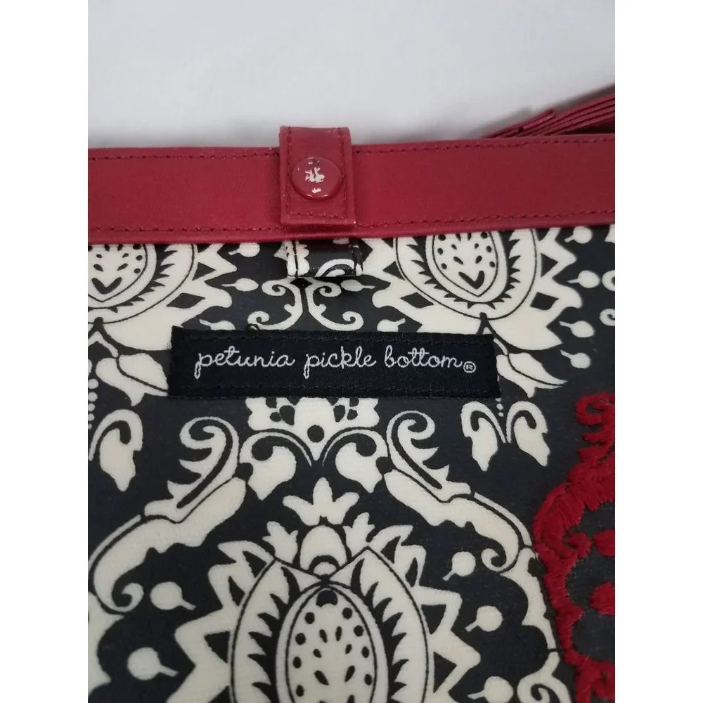 Petunia Pickle Bottom Black & Red Damask Print Satchel Diaper Bag